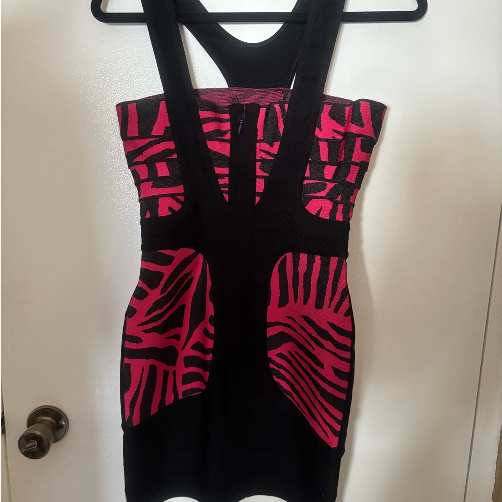 Herve Leger Pink and Black Backless Dress